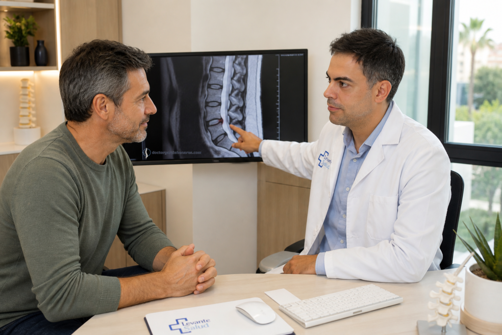 El Doctor García Henares con un cliente explicando el PRP